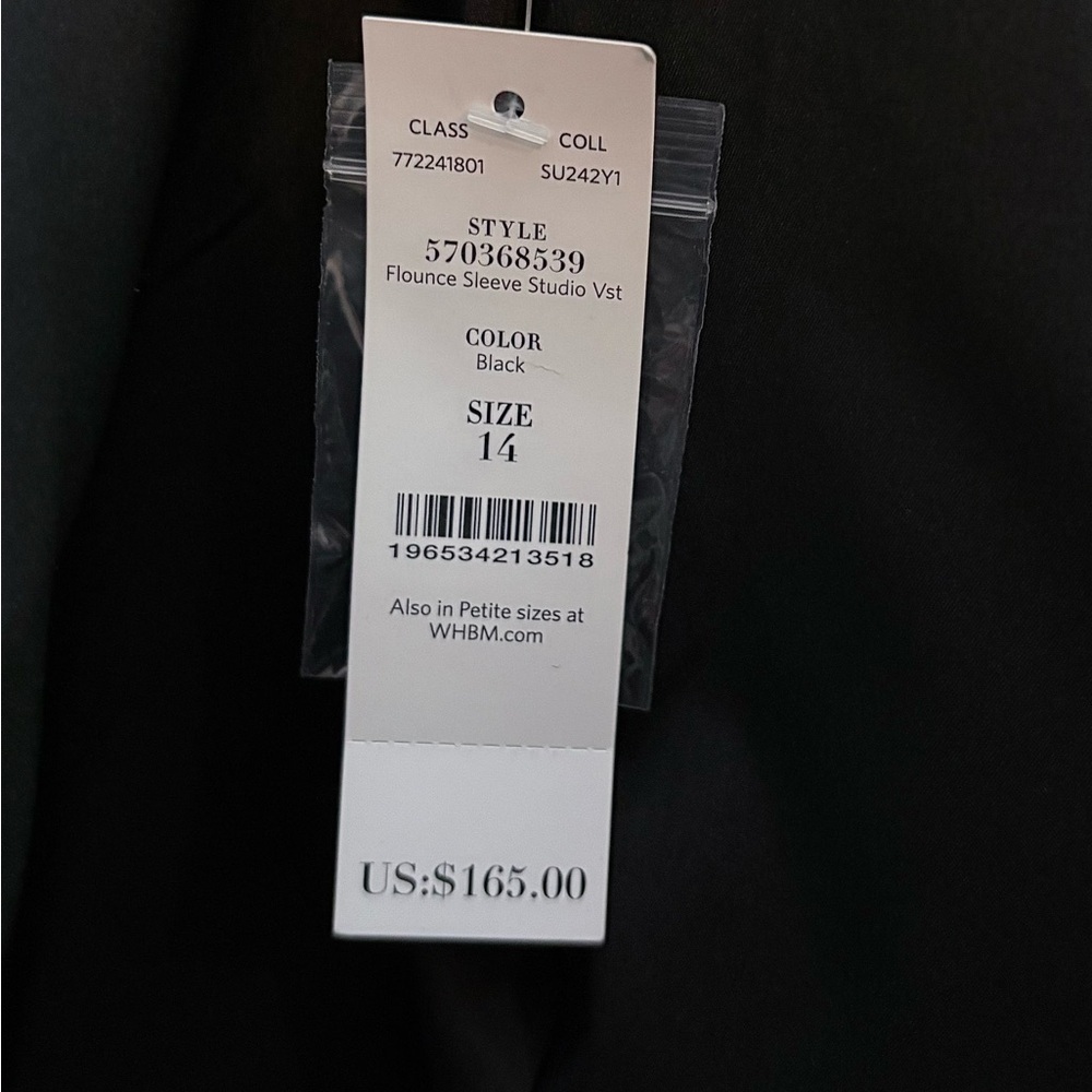 White House Black Market Black Flutter-Sleeve Studio Vest 💛Size 14 NWT - Picture 6 of 11